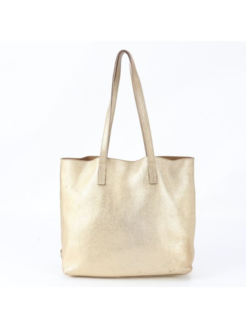 Prada Triangle Logo Leather Tote Shoulder Hand Gold
